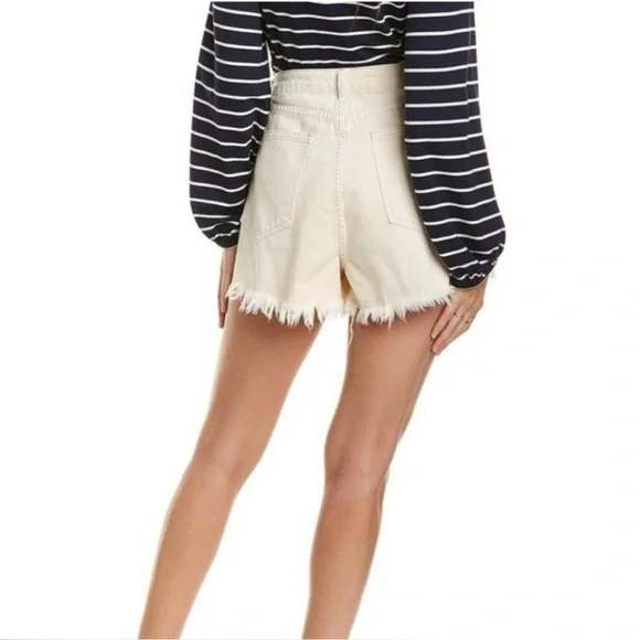 NWOT Women’s WeWoreWhat high waist bf fit cream fringe cutoff denim shorts sz 29 - Picture 2 of 10